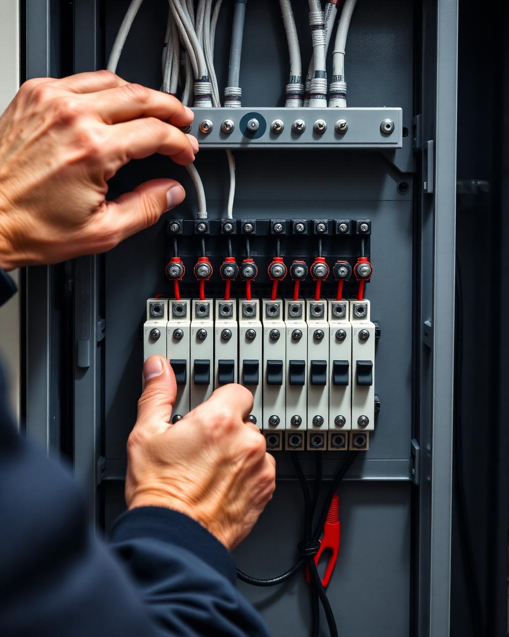 Licensed electrician wiring a new residential switchboard in Yeppoon